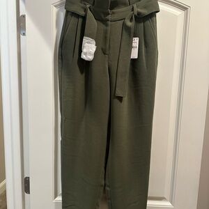 Women’s Express Olive Green High-Waisted Belted Paperbag Ankle Pants